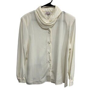 Vintage Lauren Lee White Button Up Blouse Pleated Collar Size 14